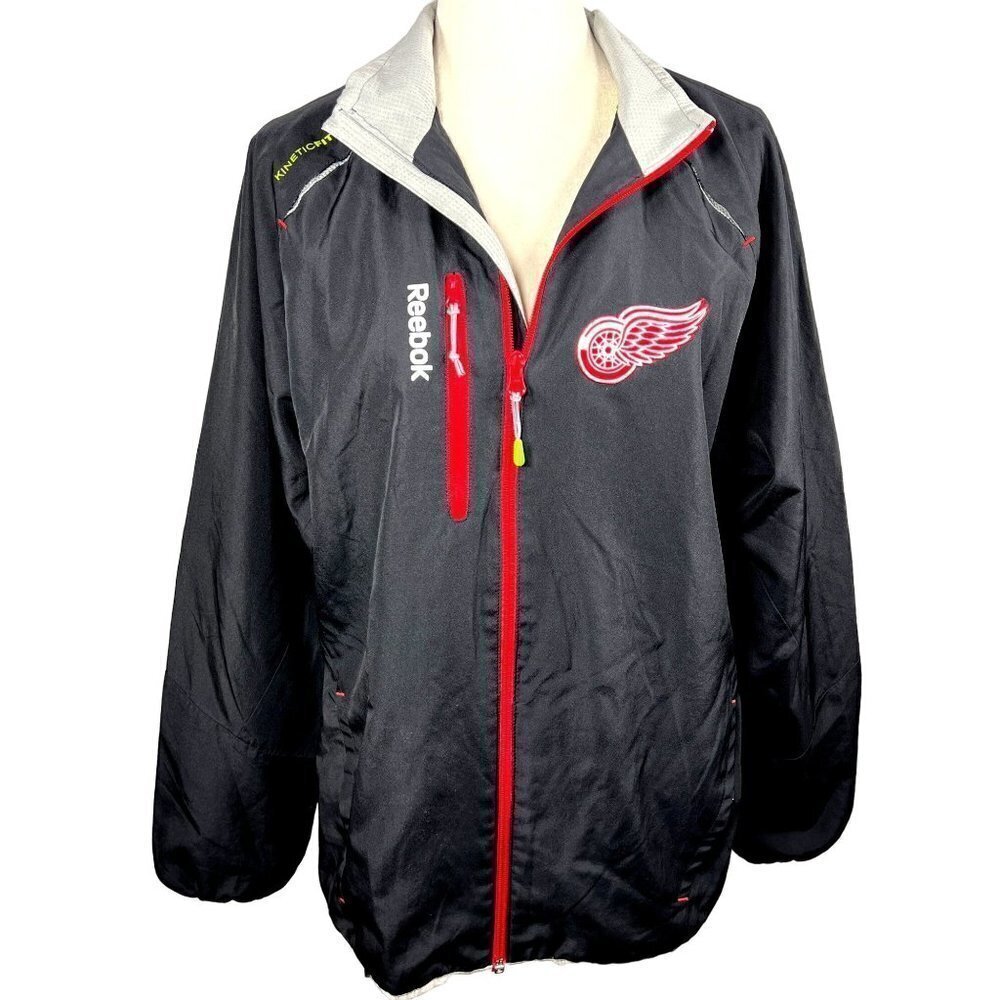 REEBOK Detroit Red Wings NHL Center Ice Full Zip Jacket Black Sz S EUC